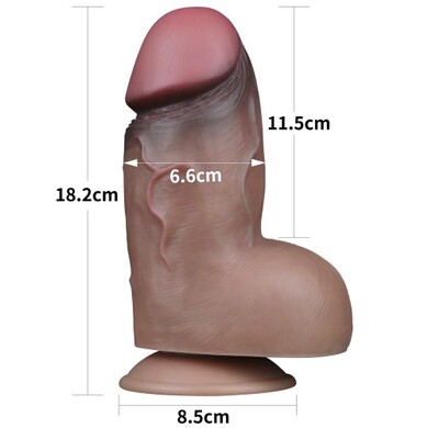 Толстый реалистичный фаллоимитатор-мулат на присоске с мошонкой Lovetoy Silicone Cock 18 см