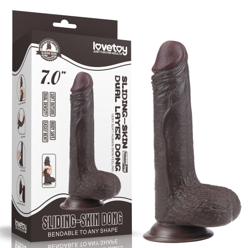 Фаллоимитатор с мошонкой на присоске коричневый Sliding Skin Dual Layer Dong 17,5 см