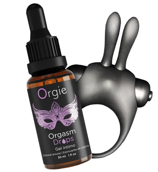 Набор Orgie Orgasmic Bunny c гелем Orgasm Drops и виброкольцом
