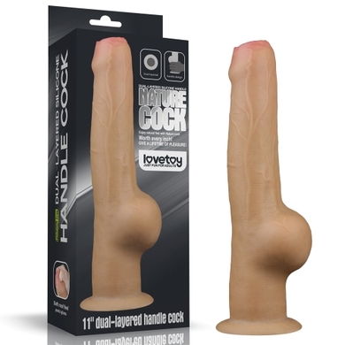 Реалистичный фаллоимитатор на присоске с мошонкой Dual Layered Handle Cock 28 см