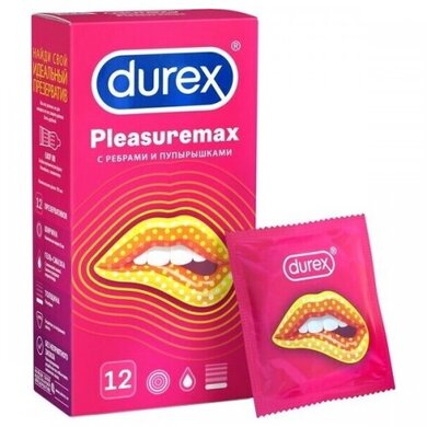 Презервативы Durex Pleasuremax с ребрами и пупырышками для стимуляции обоих партнеров (12 шт)