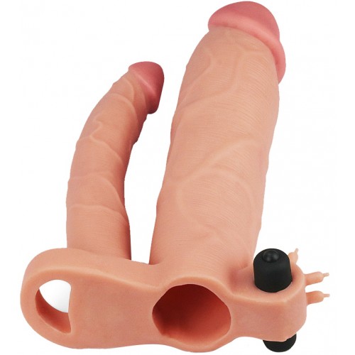 Удлиняющая вибронасадка для двойного проникновения Pleasure X Tender Vibrating Double Penis Sleeve + 8 см