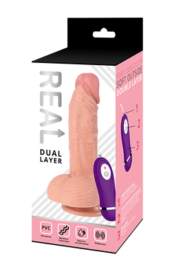 Ультрареалистичный двухлойный вибратор REAL Dual Layer с пультом управления L 21,5 см D 4,6 см