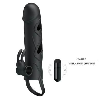 Вибронасадка на пенис с клиторальным стимулятом Pretty Love Penis Sleeve with Ball Strap