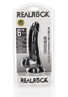 Фаллоимитатор реалистичный с мошонкой на присоске черный RealRock 15,5 см