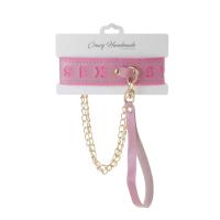 Ошейник розовый с поводком с надписью SEX (фетр, золото) Crazy Handmade