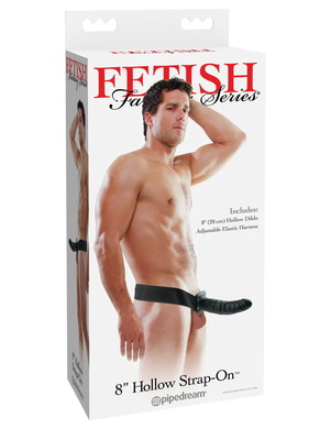 Фаллопротез на ремнях чёрный Hollow Strap-On 8"