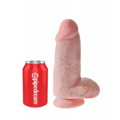 Толстый реалистичный фаллоимитатор с мошонкой на присоске King Cock Chubby 9"