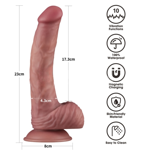 Реалистичный двухслойный вибратор с мошонкой Dual Density Power Cock 23 см
