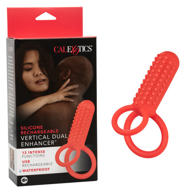 Двойное виброкольцо с насадкой для двойного проникновения Silicone Rechargeable Vertical Dual Enhancer