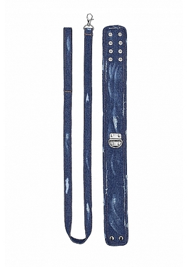 Джинсовый ошейник с поводком голубой Roughend Denim Style