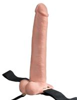 Фаллопротез с вибрацией перезаряжаемый с мошонкой Hollow Rechargeable Strap-on with Balls 11"