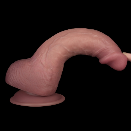 Реалистичный двухслойный вибратор с мошонкой Dual Density Power Cock 21 см