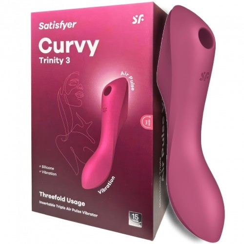 Вакуумный вибростимулятор для клитора и точки G красный Curvy Trinity 3 Satisfyer 