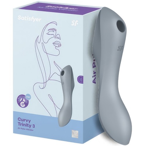Вакуумный вибростимулятор для клитора и точки G серый Curvy Trinity 3 Satisfyer 
