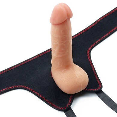 Страпон с мошонкой на черных трусиках Easy Strapon Set 18 см
