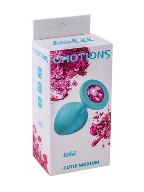 Анальная пробка голубая с розовым кристаллом Emotions Cutie Medium