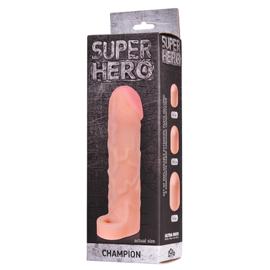 Насадка для увеличения члена реалистичная с кольцом для мошонки Super Hero Champion 17,5 см