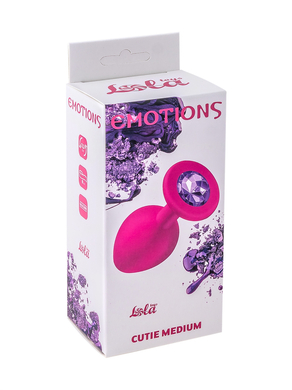 Анальная пробка силиконовая розовая с фиолетовым кристаллом Emotions Cutie Medium