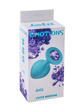 Анальная пробка голубая с фиолетовым кристаллом Emotions Cutie Medium
