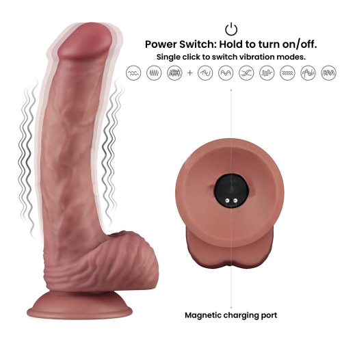 Реалистичный двухслойный вибратор с мошонкой Dual Density Power Cock 23 см