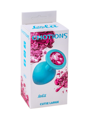 Анальная пробка голубая с розовым кристаллом Emotions Cutie Large