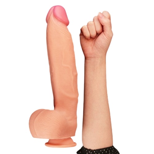 Большой фаллос на присоске с мошонкой Dual Layered Silicone Cock 30 см