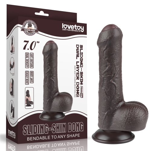 Фаллоимитатор на присоске с мошонкой коричневый Sliding Skin Dual Layer Dong 18 см
