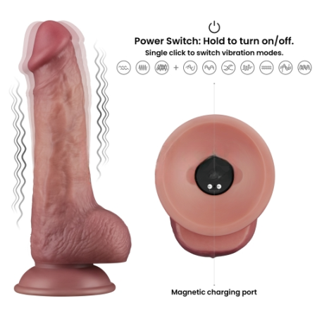 Реалистичный двухслойный вибратор с мошонкой Dual Density Power Cock 21 см