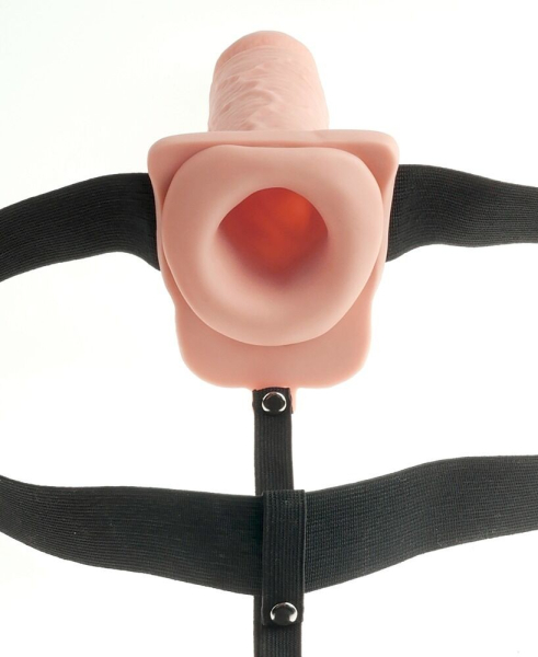 Фаллопротез с вибрацией перезаряжаемый с мошонкой Hollow Rechargeable Strap-on with Balls 11"