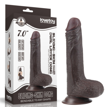 Фаллоимитатор с мошонкой на присоске коричневый Sliding Skin Dual Layer Dong 17,5 см
