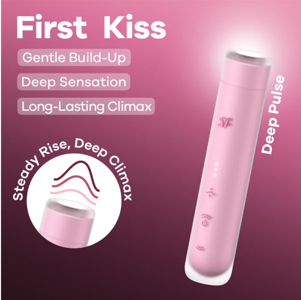 Вакуумно-волновой бесконтактный стимулятор клитора розовый First Kiss Satisfyer 