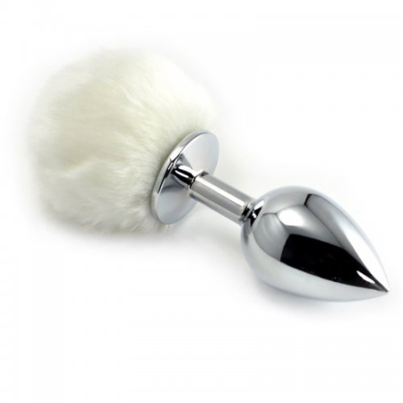 Анальная пробка с белым хвостом Small Silver Plug L
