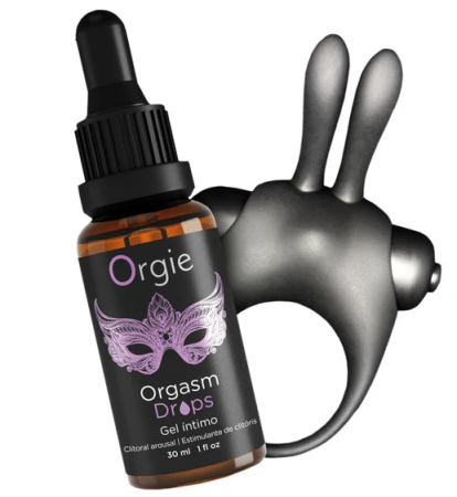 Набор Orgie Orgasmic Bunny c гелем Orgasm Drops и виброкольцом