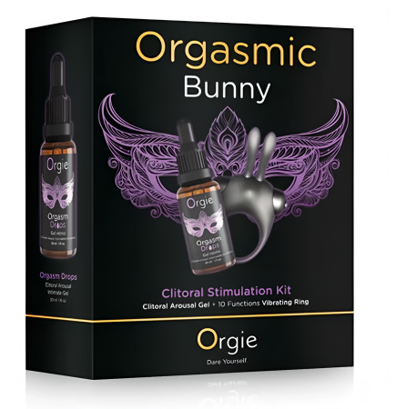 Набор Orgie Orgasmic Bunny c гелем Orgasm Drops и виброкольцом