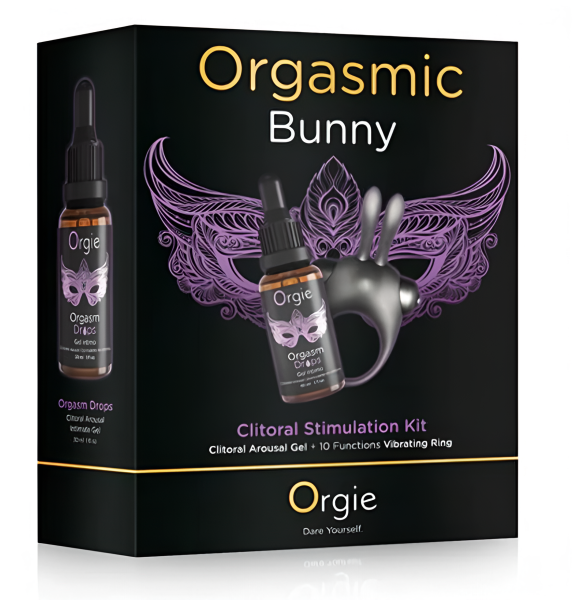 Набор Orgie Orgasmic Bunny c гелем Orgasm Drops и виброкольцом