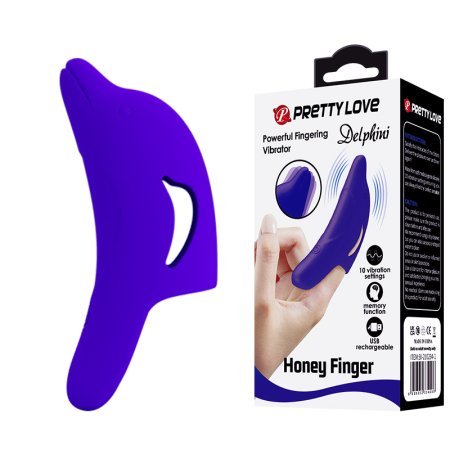 Пальчиковый вибратор-«дельфин» синий Delphini Honey Finger  Pretty Love