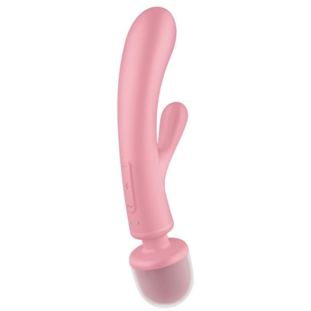Двусторонний вибратор с клиторальным стимулятором Wand + Rabbit Triple Lover Pink Satisfyer 