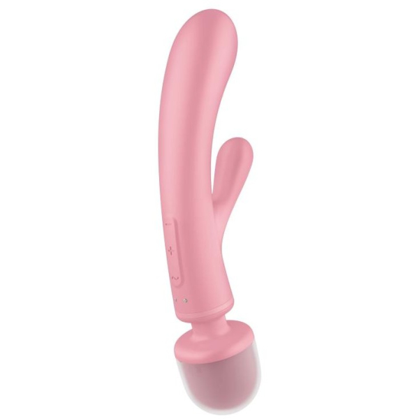 Двусторонний вибратор с клиторальным стимулятором Wand + Rabbit Triple Lover Pink Satisfyer 