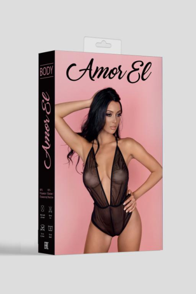 Черное полупрозрачное боди с открытой спиной Amor EL, S/M