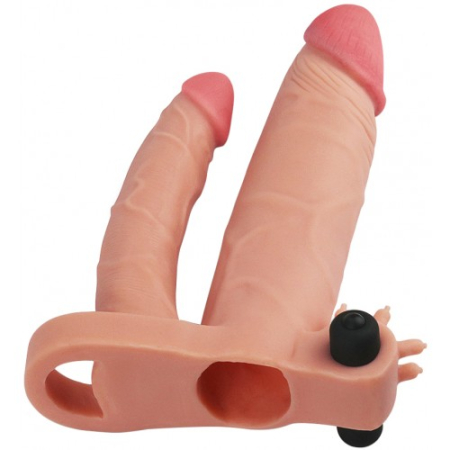 Удлиняющая вибронасадка для двойного проникновения Pleasure X Tender Vibrating Double Penis Sleeve + 3 см