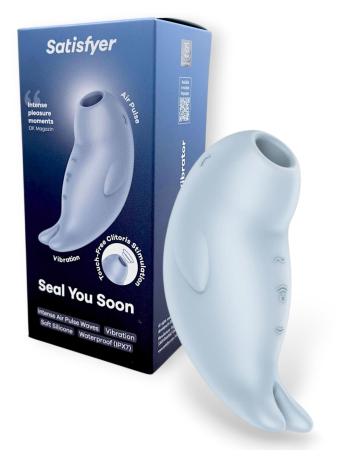 Вакуумно-волновой стимулятор клитора с вибрацией голубой Seal You Soon Satisfyer 
