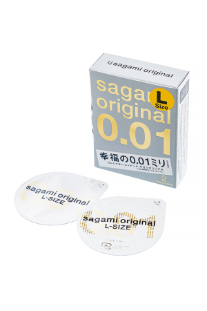 Полиуретановые презервативы увеличенного размера Sagami Original 0,01 L-size (2 шт)