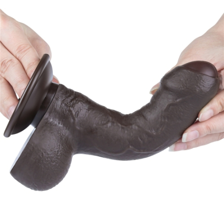 Фаллоимитатор на присоске с мошонкой коричневый Sliding Skin Dual Layer Dong 18 см