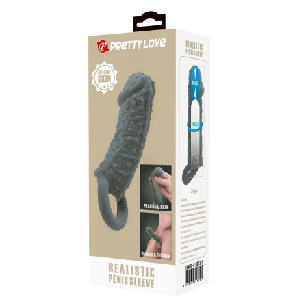 Увеличивающая насадка на пенис с рельефом серая Pretty Love Realistic Penis Sleeve Fogg