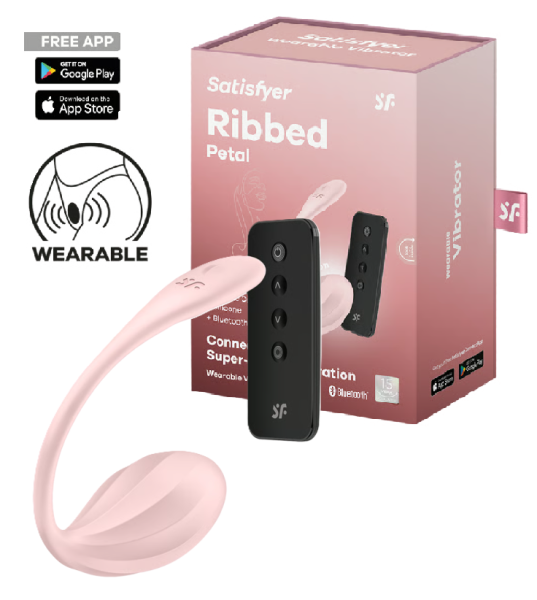 Вагинально-клиторальный смарт-стимулятор для ношения розовый Ribbed Petal Satisfyer 