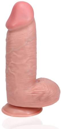 Фаллоимитатор реалистичный с мошонкой на присоске телесный RealRock Extra Thick Straight 20,3 см