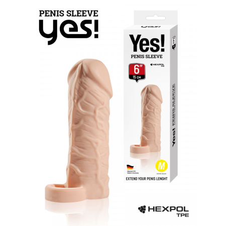 Насадка для увеличения члена реалистичная с кольцом для мошонки Yes! 15 см, размер M