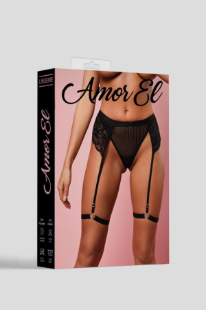 Женские трусики с поясом и гартерами черные Amor EL, S/M
