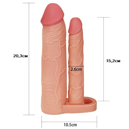 Удлиняющая насадка для двойного проникновения Pleasure X Tender Double Penis Sleeve + 5 см